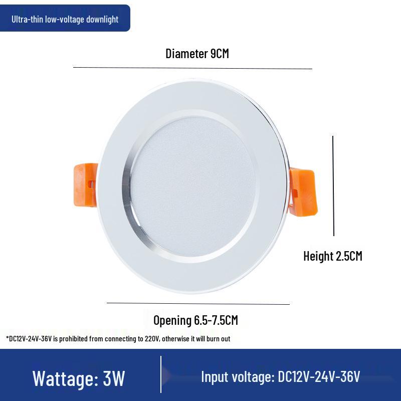 Low Voltage 12V-36V Ultra-Thin LED Downlight for RVs and Boats, 24V Driver-Free, Embedded Design.