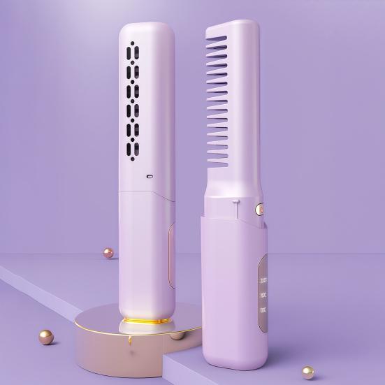 Kabellose Keramik-Frisierkamm 3 Temperatur verstellbar Haarglätter USB wiederaufladbar Schnelles Aufheizen Elektrisch glattes lockiges Haar Styling