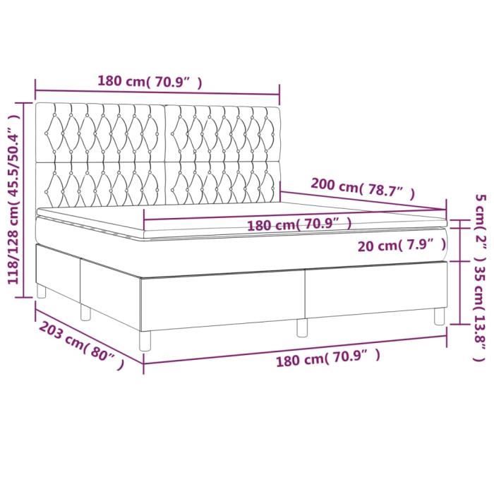 3143220 vidaXL Lit à sommier tapissier et matelas Vert foncé 180x200cm Velours