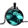 Marine Life Sailor Jellyfish Glass Round Pendant Necklace Men and Women Wear Jewelry Summer Accessories Boho Statement Necklaces