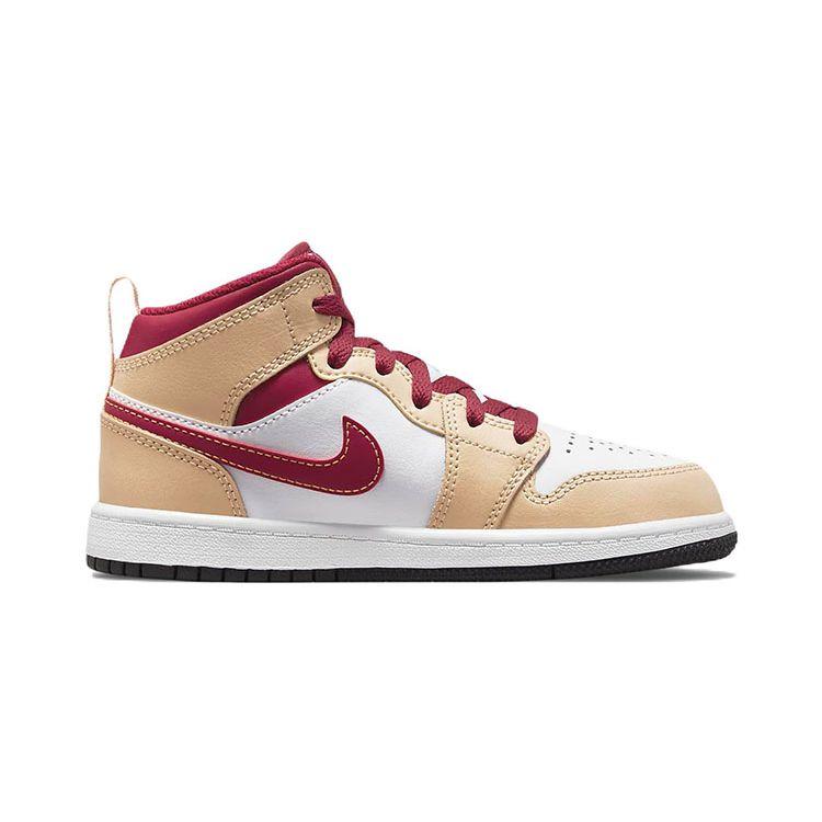 Air Jordan 1 Mid PS Light Curry Rosso Cardinale Scarpe da Ginnastica per Bambini Bianco Crema-Bianco Onice 640734-201