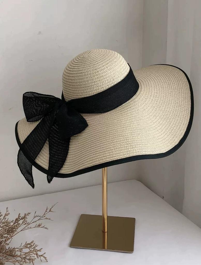 Korean Version of Straw Sun Hat, Foldable Women's Summer Bow Sun Hat, Vacation Big Along the Beach Straw Hat Big Brim