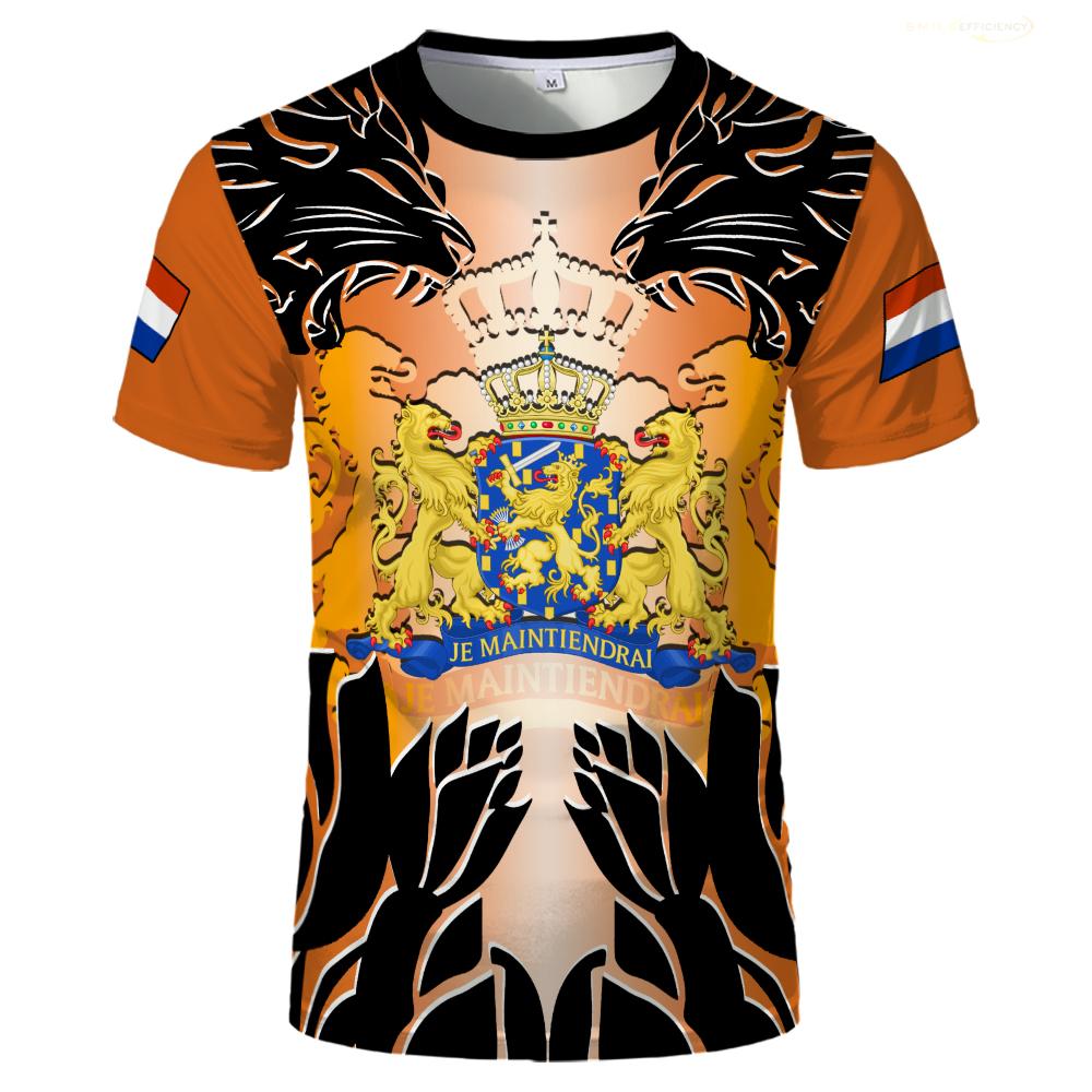 

Футболки с графическим принтом флага Нидерландов, уличная мода на День короля, повседневные спортивные футболки с коротким рукавом, унисекс, 3D-принт, голландские оранжевые футболки 6XL