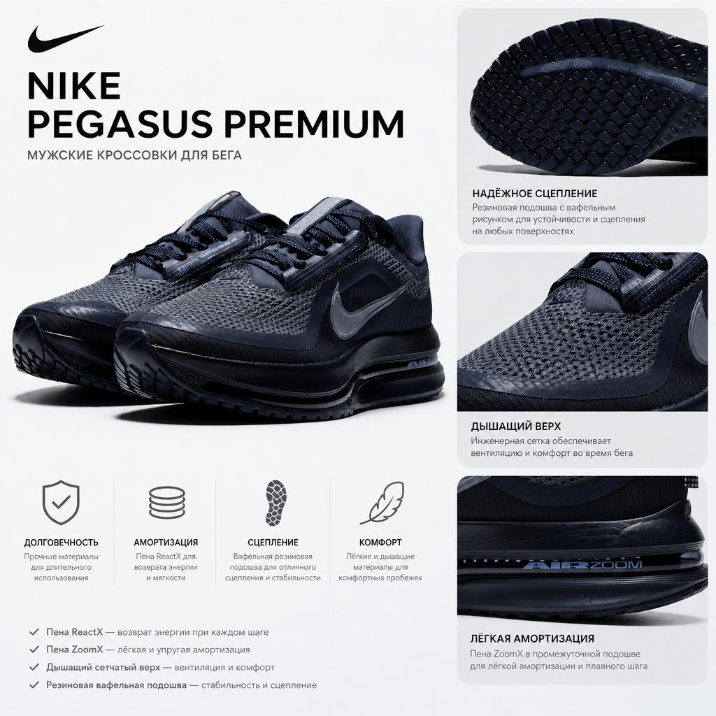 Nike Pegasus Premium Thunder Blue Sneakers da Uomo Nero Ossidiana Ardesia HQ2592405