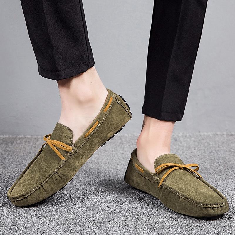 Damen Komfort Flats Casual Slip on Herren Mokassins Loafer Fahrschuhe Unisex Übergröße Wildlederschuhe Grün
