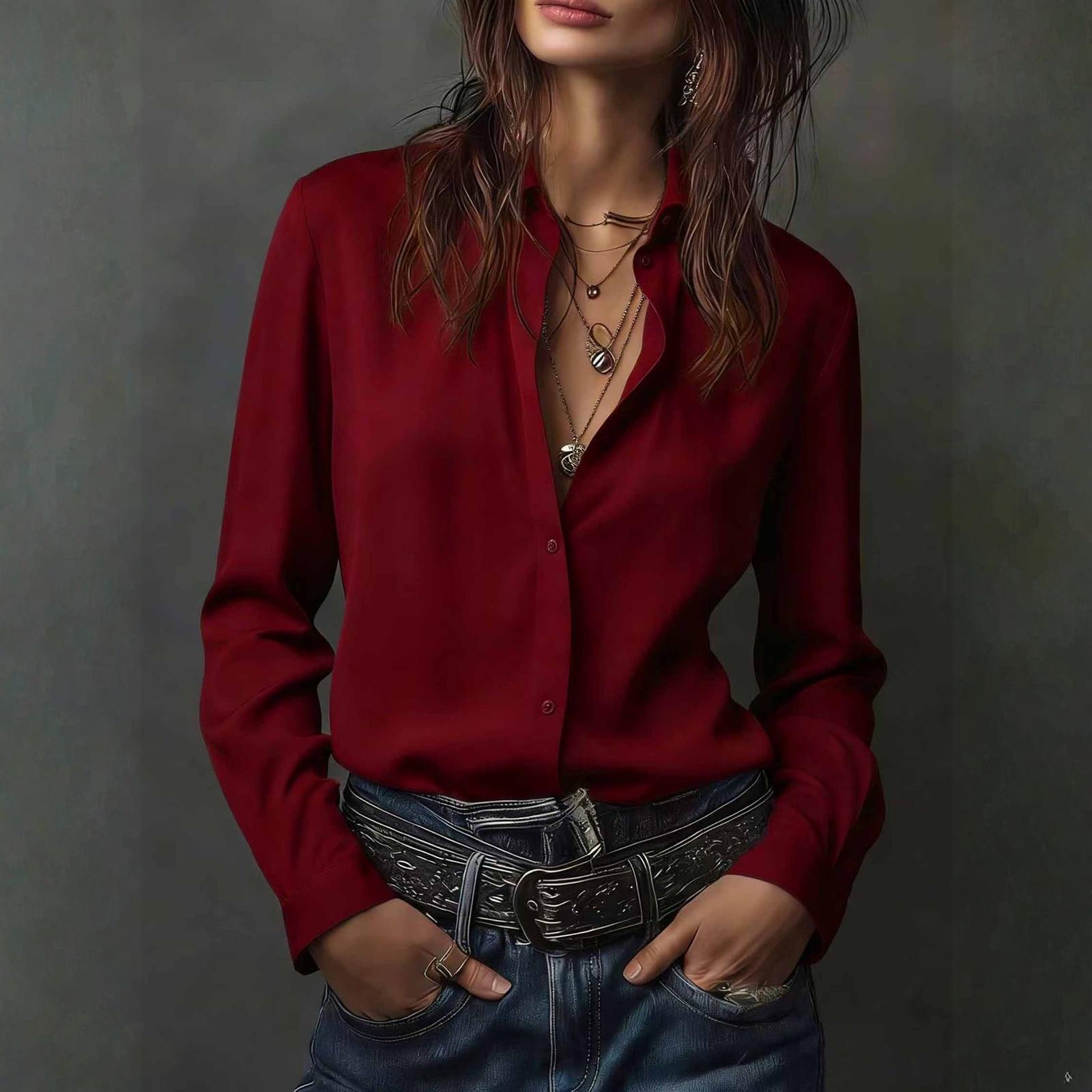 

Women Stain Tops Short Sleeve Blouse V Neck Shirts Business Casual Outfits XL винний