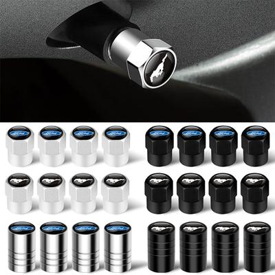 4PCS Car Badge Wheel Tires Valve Caps For Mustang Shelby Edge Kuga Transit Fiesta Mondeo Ghia Focus Ecosport Ranger Escape