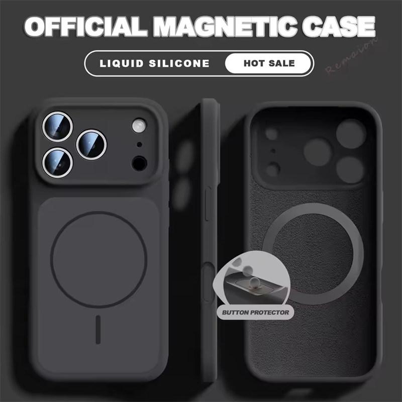

Рідкий силіконовий магнітний чохол для телефону для iPhone 17 16 15 Pro Max 17 Pro Max Захисна кришка Magsafe iPhone 15 Pro Max чорний