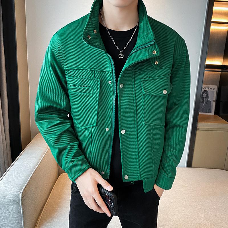 Men's coat spring and autumn new stand-up collar slim jacket trendy versatile twill casual ruffian handsome outer gown men