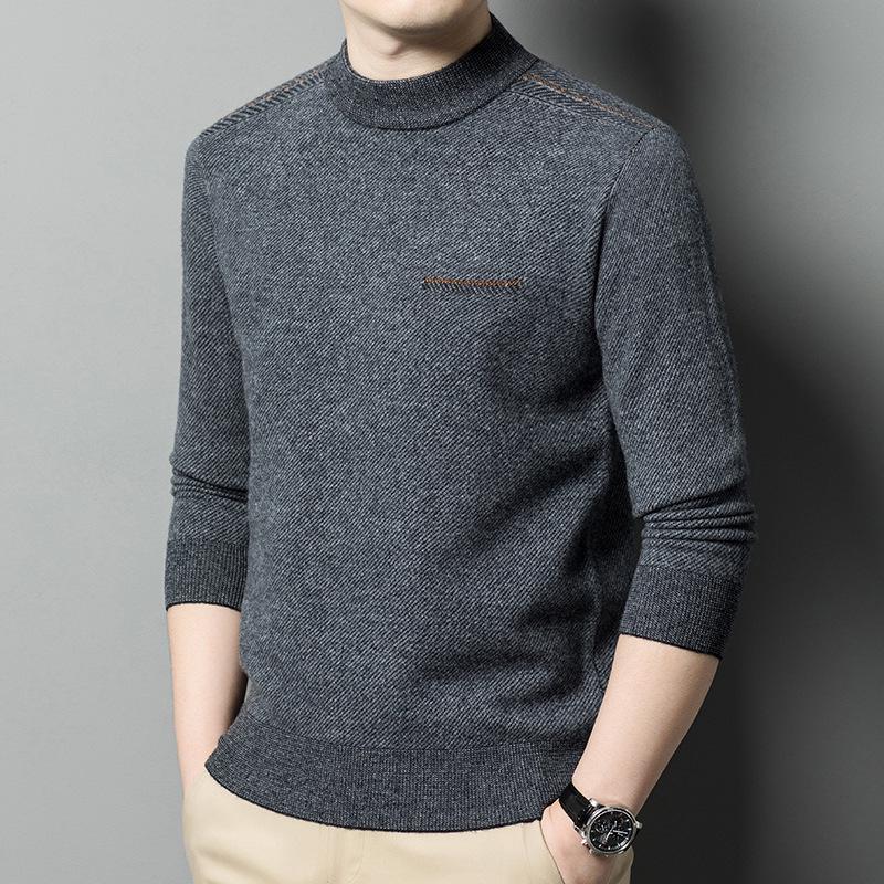 

2024 Men s Pure Wool Round Neck Pullover Sweater - Loose, Thick, and Perfect for Autumn/Winter Small темно-зелений колір