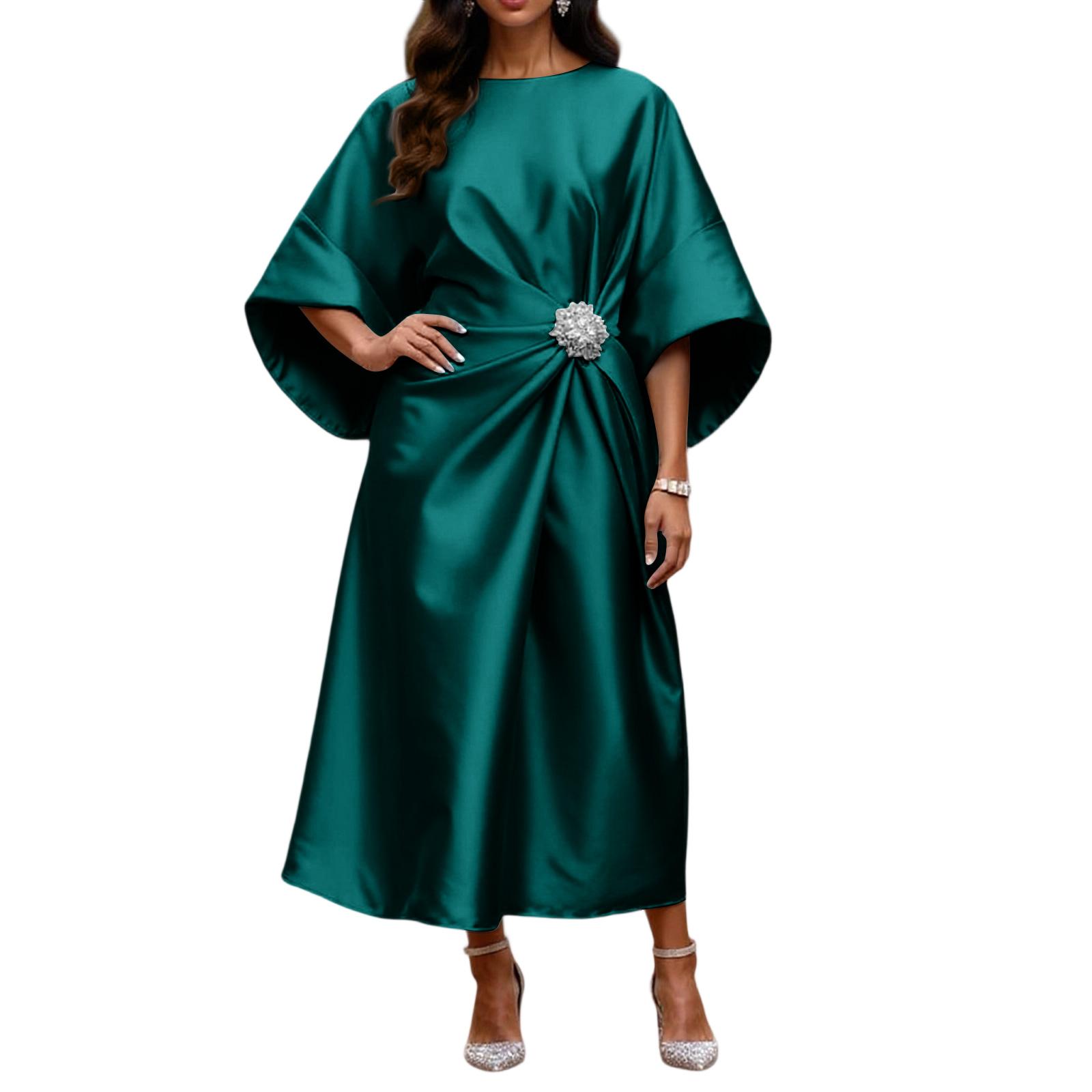

Elegant And Sophisticated Satin Dress With Beaded Floral Embellishments For Women s Commuting. S зелений