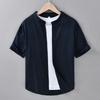 Solid Color Stand Collar Short Sleeve Shirts for Men Daily Summer Tops Casual Soft and Comfortable Cotton Linen Shirt Simple Style Men Clothing