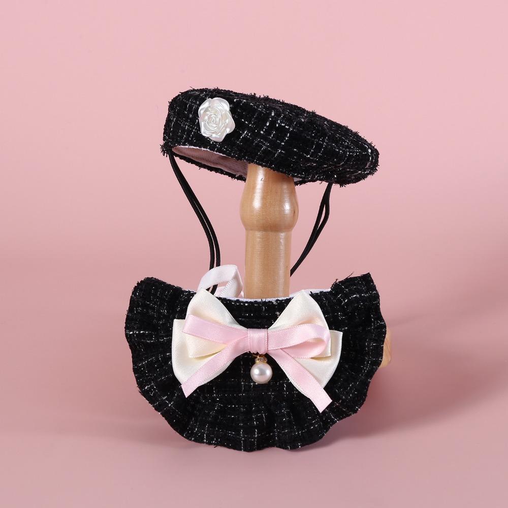 

Chic Cat Triangle Scarf Woven Pearl Bow Bib IN Style Cat Princess Beret For Dogs чёрный