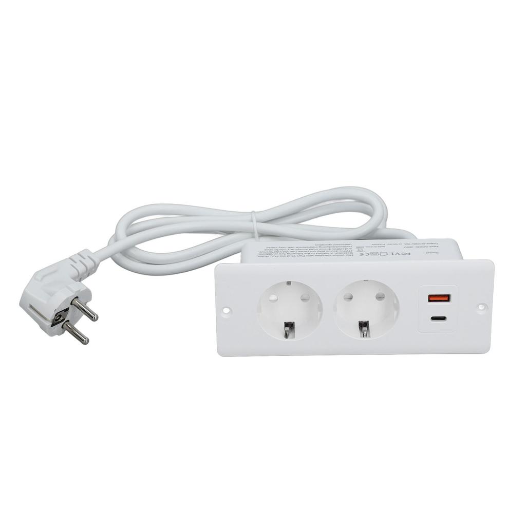 Recessed Socket 2 Outlets with PD20W USB C USB A Port Embedded Furniture Power Strip 1.5m Cord