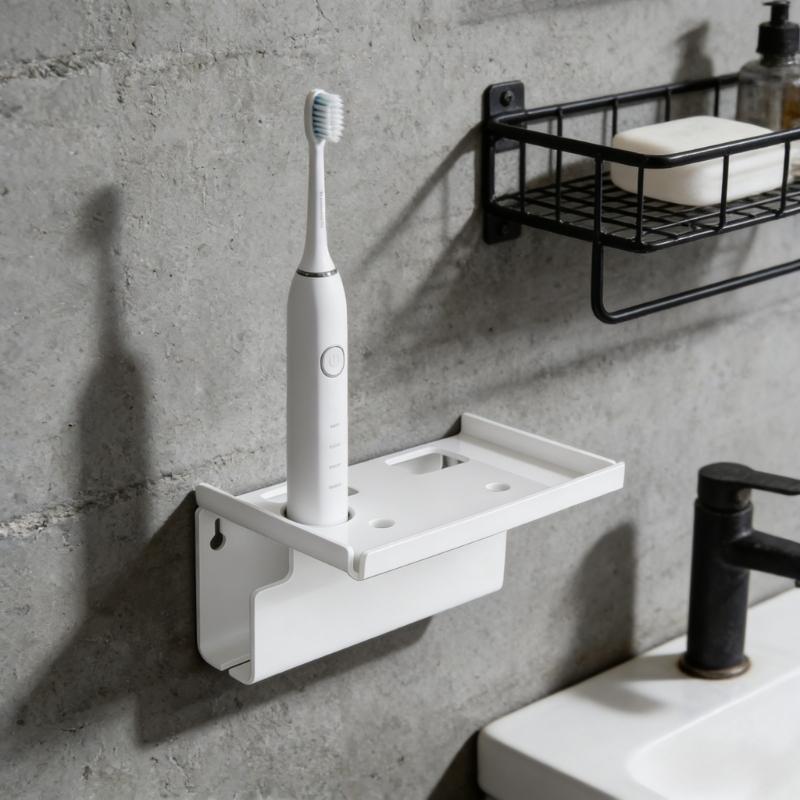 Wall Mounted Electric Toothbrush Holder Strong Adhesive Backing Toothbrush Stand Easy Installation Bathroom Accessory