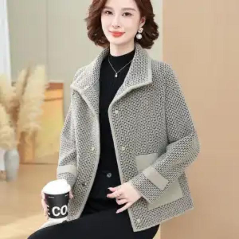 Autumn Winter Lapel Zipper Long Sleeve Solid Women's Cardigan Coat Knitted Pocket Fashion Elegant Top
