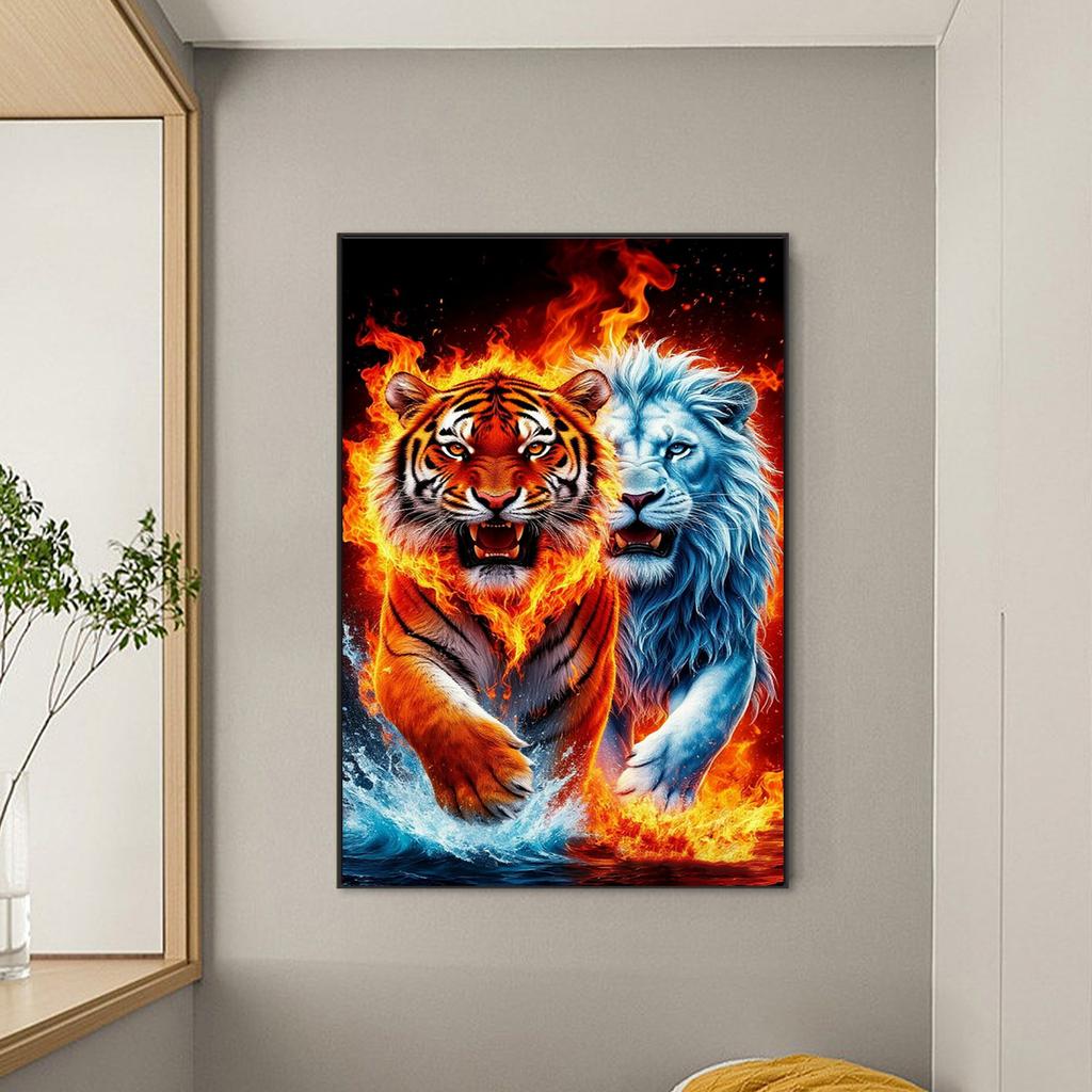 Lions And Tigers DIY Partial AB Full Round Drill Diamonds Dots Gem Art Kits for Adults Home Decor Diamond Dots Paintings 55x85cm