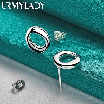 925 Sterling Silver Circle Stud Earrings For Women Fashion Jewelry