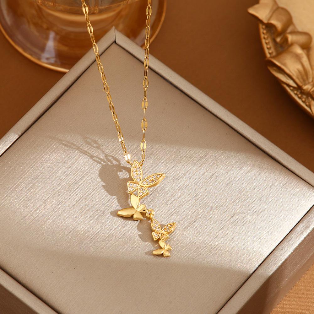 Elegant Butterfly Pendant Necklace for Ladies Exquisite High-End Stainless Steel Jewelry for Party Birthday Gift