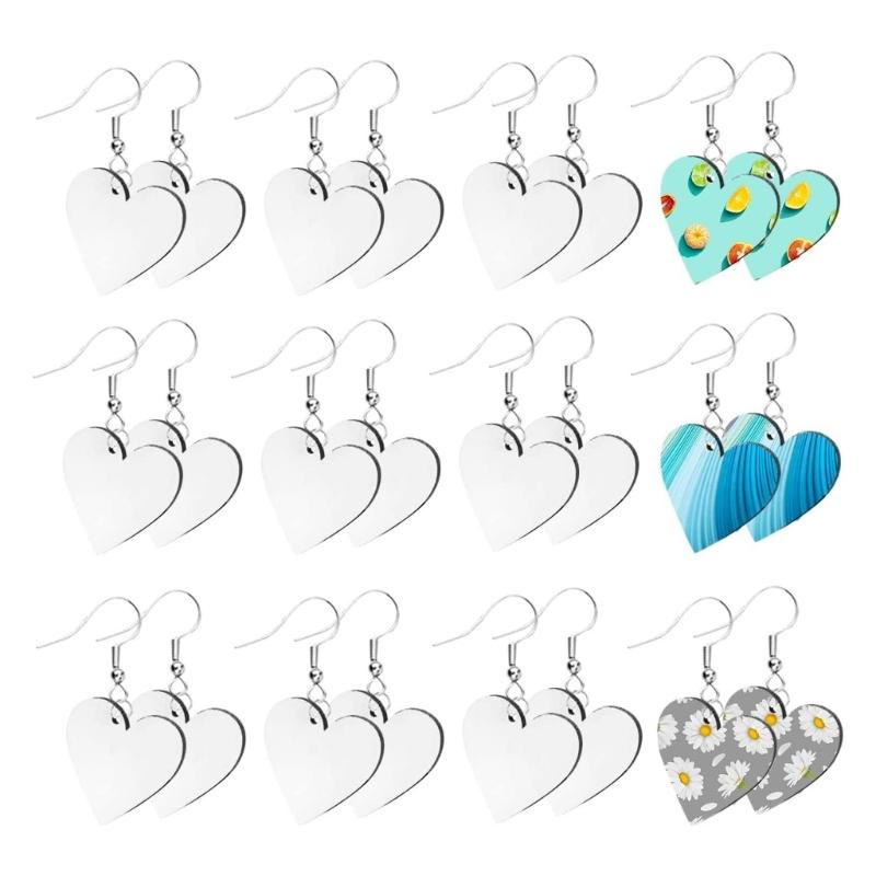 Sublimation Blank Earrings Unfinished Wood Dangle Earrings Love Leaf Pendant Hook Earrings for DIY Jewelry Making Craft