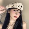 Thin Hollowed Out Beret Japanese Style Crochet Knitted Cap Painter Hat Flower Hat  Party