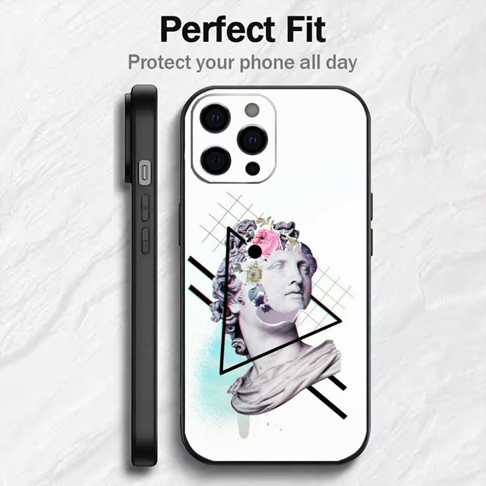 

Creative Parody D-David Greek Phone Case For iPhone17,16,15,14,13,12 Plus,Max Soft Silicone Black Cover iPhone14