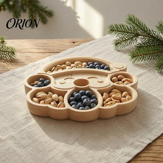 Rustic Kitchen Table Decor Wooden Christmas Divided Tray, Gingerbread Man Santa Xmas Tree Compartment Snack Decorative Nut Serving Dishes Platter,