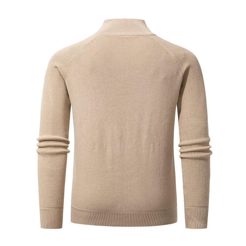 Men's Vertical Rib Knit Half-Zip Stand Collar Thick Sweater