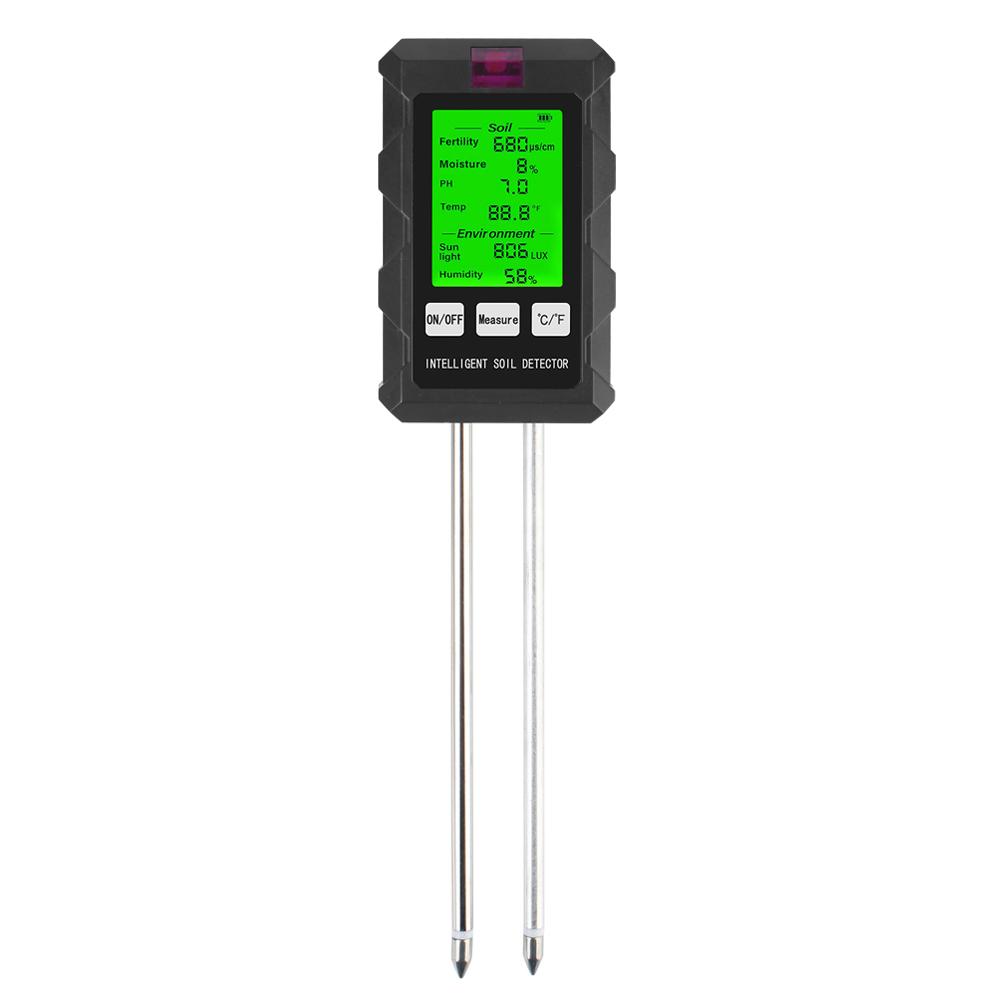 

Intelligent Soil Detector Digital Probe Soil Tester Humidity Sunlight Air Moisture Nutrient Fertility Meter PH Temperature Gauge чёрный