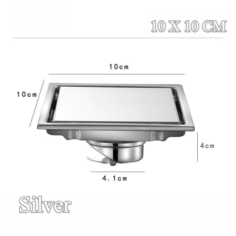 Large Flow Drainer with Base 304 Stainless Steel Hidden Square Bathroom Toilet Drainage Anti-odor Floor Drain