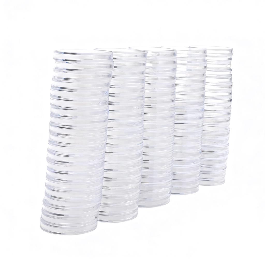 Simplify Your Collection Management with This Pack of Transparent Round Plastic Capsule Holders Totaling to 100 Pcs