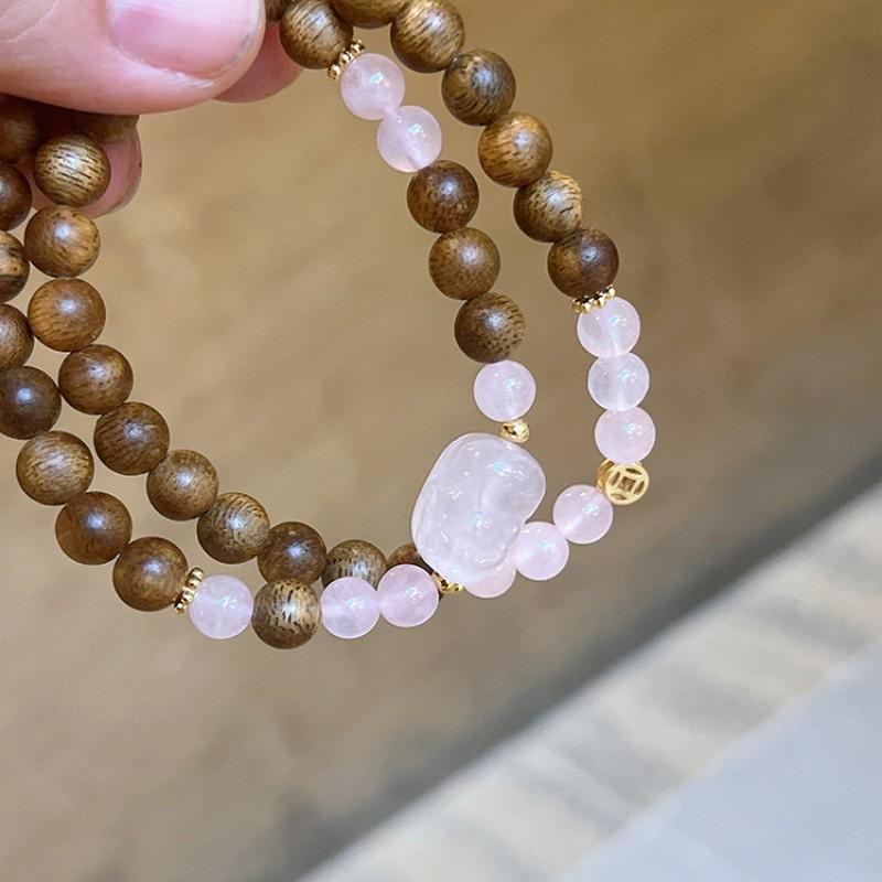 Handmade Multi-Layer Natural Crystal Agarwood Bracelet Women With Citrine Amethyst Rose Quartz Pixiu Charm Ethnic Style