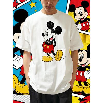 202526 Summer Disney Mickey Mouse Cartoon Retro Animation 100 Cotton Printed Tshirt Boys and Girls Casual Sports Family