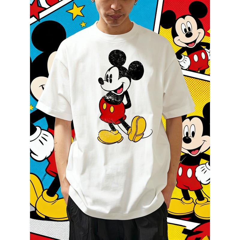 

202526 Summer Disney Mickey Mouse Cartoon Retro Animation 100 Cotton Printed Tshirt Boys and Girls Casual Sports Family - Men... S разноцветный