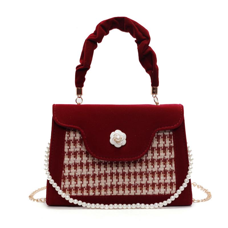 Women's Winter 2025 Red Wedding Crossbody Tote Handbag: Small Capacity Bag for Brides