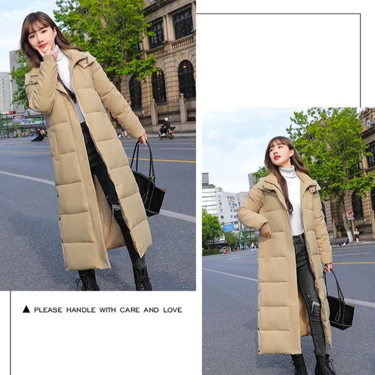 Cotton Coat Long Parka Coat Jacket Women  Autumn Winter Thick Warm Coats Woven Block Trend Hooded White Down Parkas