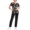 Women's Uniform Set with Halloween Print, Short Sleeve Top and Pants with Pockets, 2-Piece