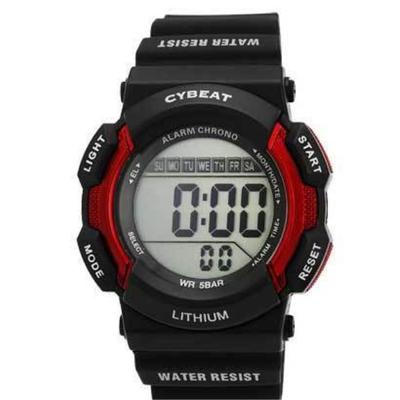 J-AXIS Uomo SCY06-RE (CYBEAT Digitale Fiamma Rossa del Sole) Orologio rotondo nero digitale