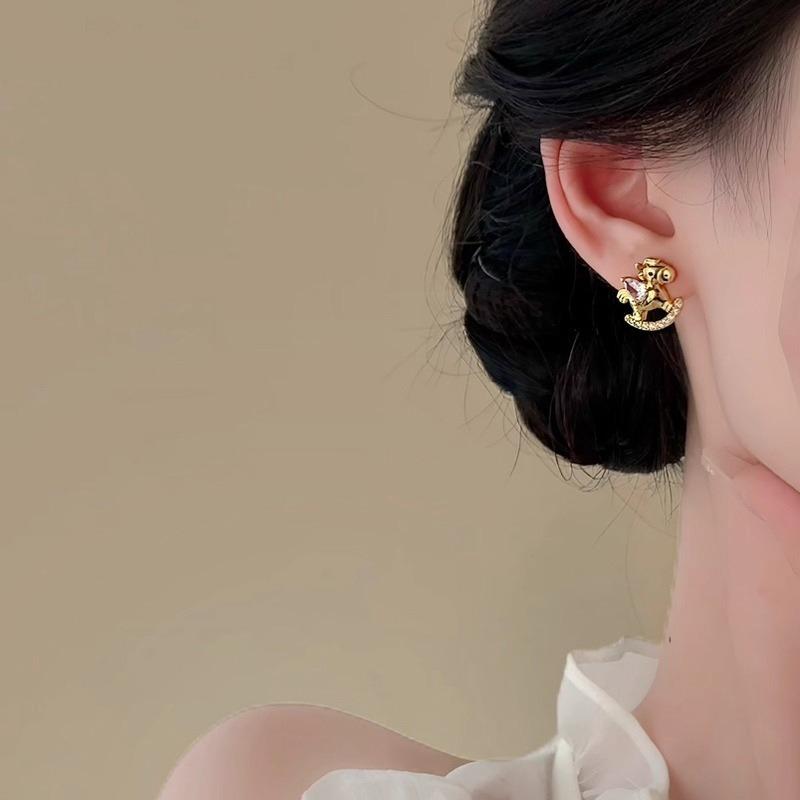 Real gold electroplated silver needle zircon pony stud earrings new Chinese niche natal year earrings light luxury high-end earrings women