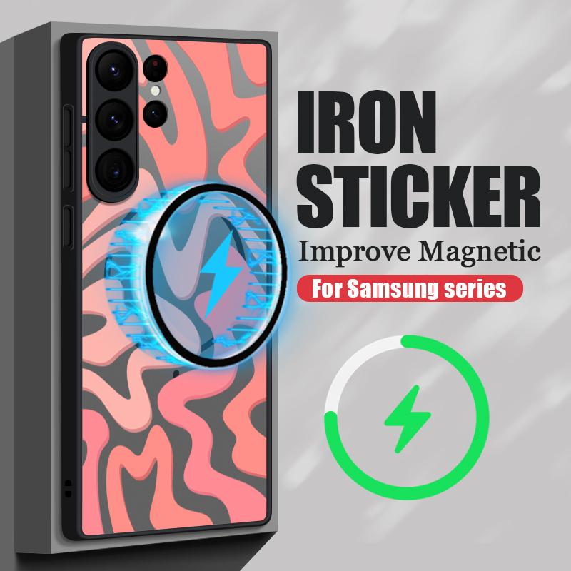 Magnetic Stripes Pattern Case For Samsung Galaxy S25 S24 Ultra S23 S21 S24 S20 FE S22 Plus For Magsafe Matte Hard PC Phone Cover
