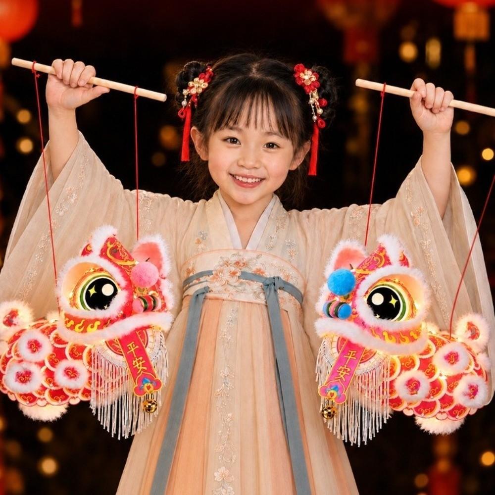 Cartoon Lion Dance Lantern Ancient Chinese Style Luminous Lantern Portable Lantern Spring Festival