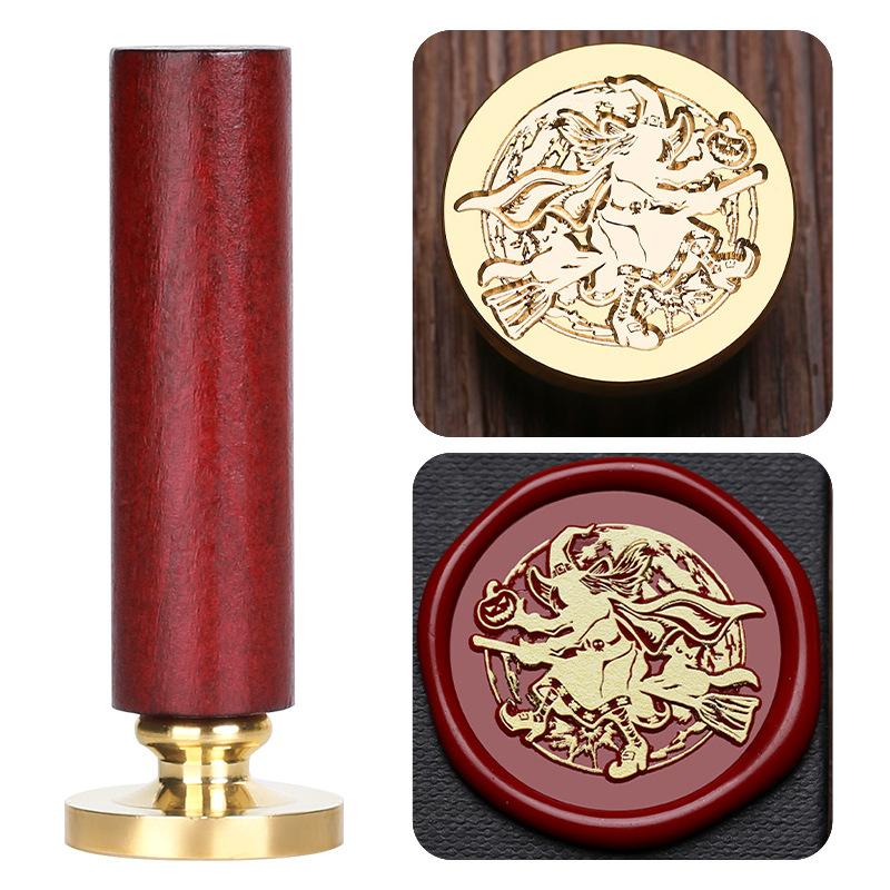 Halloween Seal Cylindrical Red Handle (handle + Brass Seal Head) Fire Lacquer Seal Set Handle Copper Head