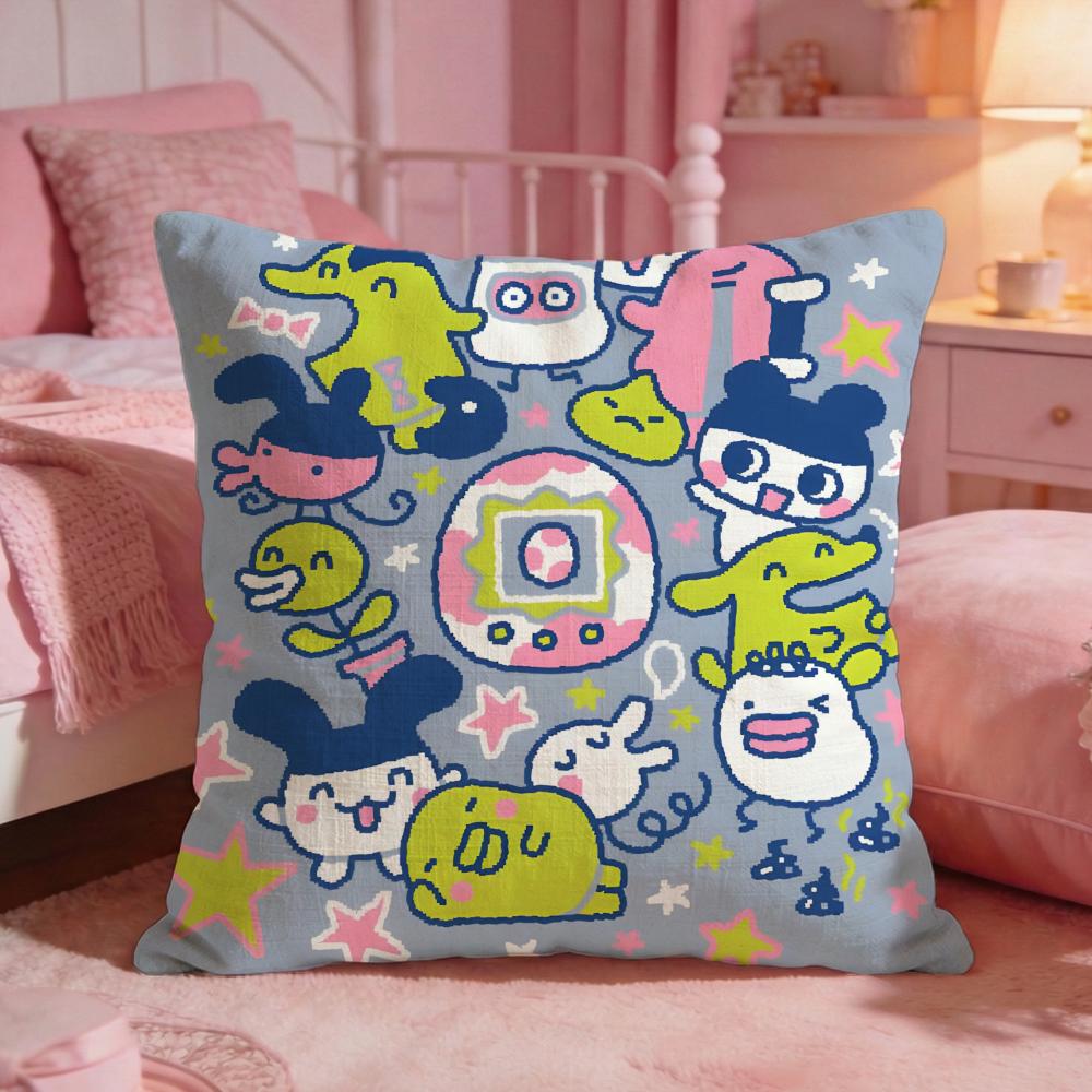 Cute Cartoon Tamagotchi Cushion Cover Premium Comfort Reversible Pillow Cove Two In One Design For Any Room Car Interior