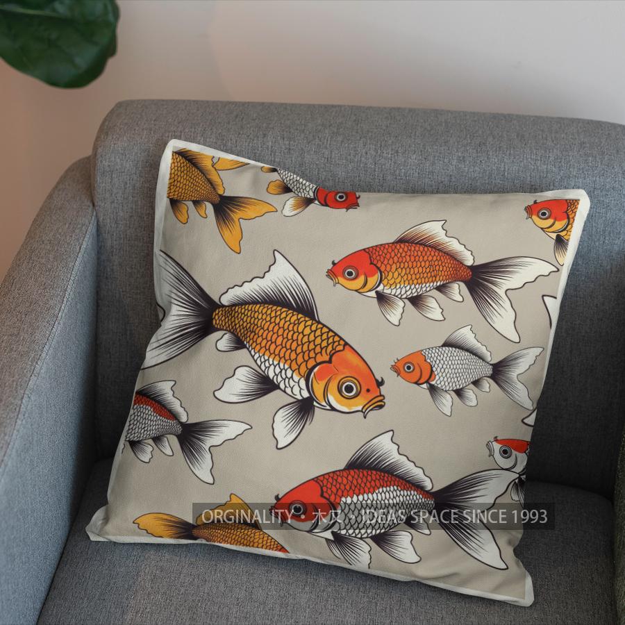 2D Colorful Clouds & Majestic Fish Pillow Cover Pattern Cushion Cover Suitable For Sofa Bedroom Car Pillow Cover