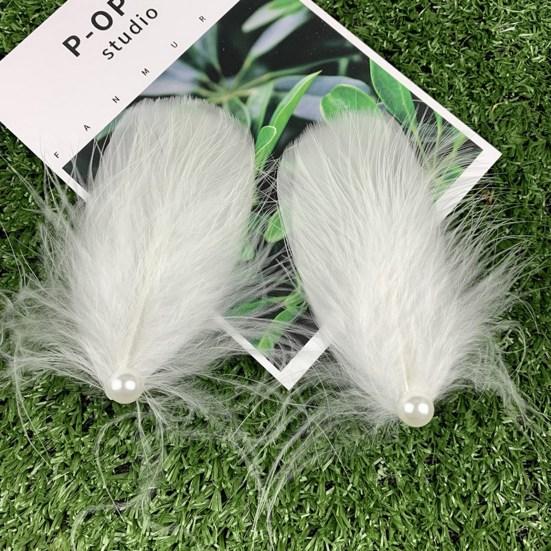 2Pcs Feather Hair Clip Faux Pearl Rhinestone Hairpin Party Headwear Headdress