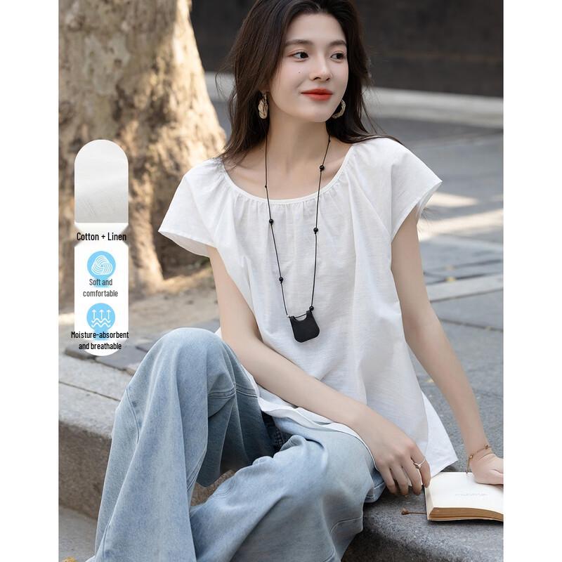 

Demana Summer Linen-Cotton Blend Round Neck Tie-Up Shirt S