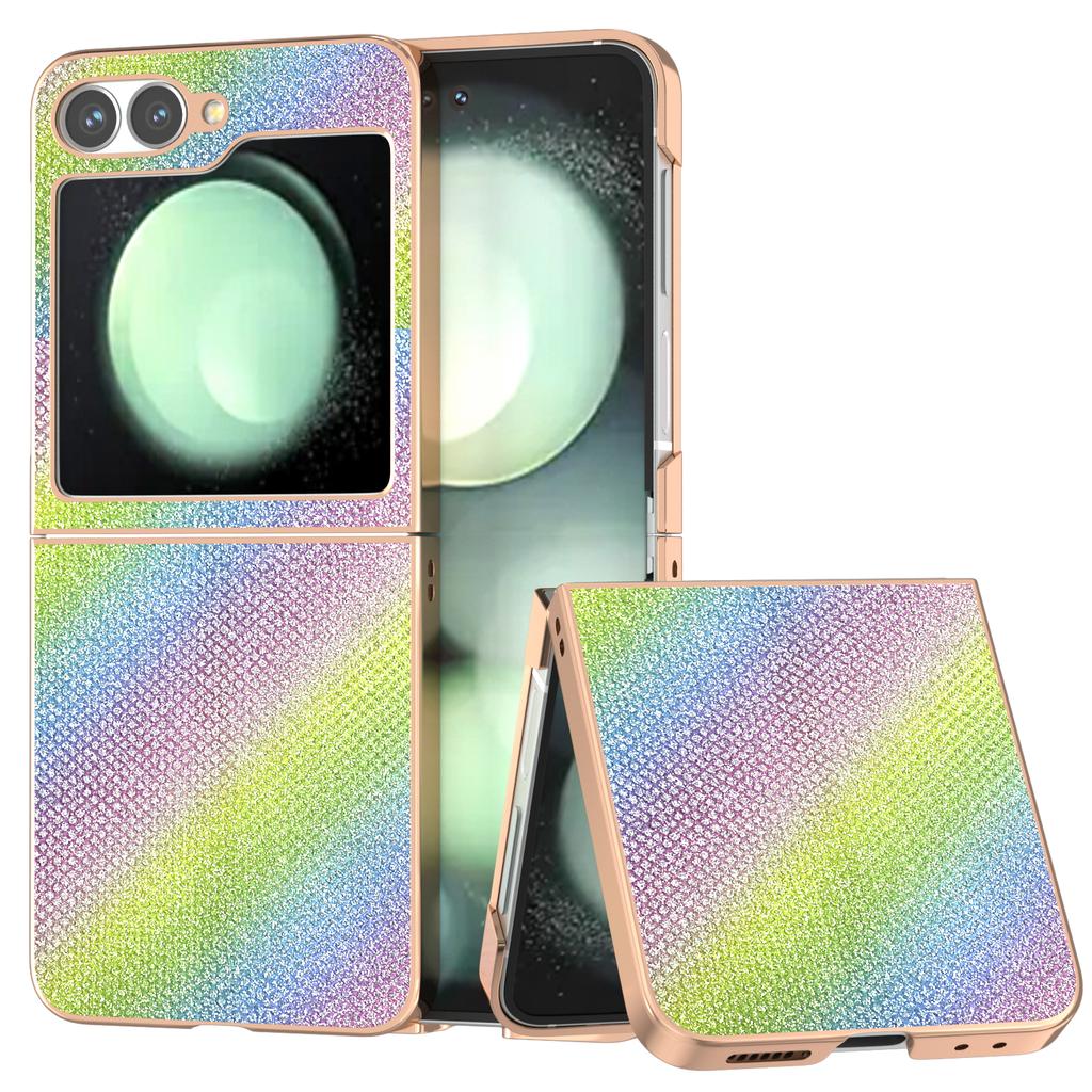 For Samsung Galaxy Z Flip7 FE 5G/Z Flip6 5G Case Rhinestone Texture PU+TPU Phone Cover Electroplating Edge