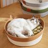 Japon Pet Kedi Yatağı Yuvarlak El Dokuma Rattan Kedi Yatakları Yaz Soğutma Yavru Sepeti Pamuk Halat Kedi Tırmalama Sepetleri