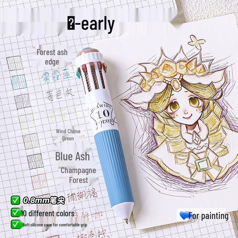 10-Color Stackable Ballpoint Pen Set – Press-Type, Multi-Functional Pens for Drawing & Journaling for Elementary Students