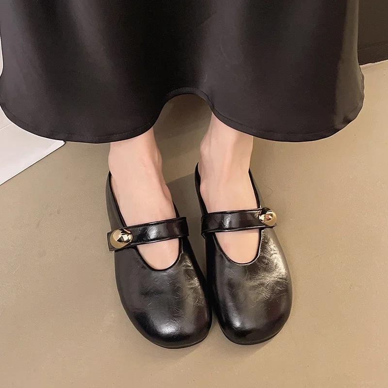 Fashion Hot Sell Woman Net Ballet Shoe Buckle Band Strap Boat Shoe Light Outdoor Grandma Shoes Flat Dress Shoe Gentle Mary Jane